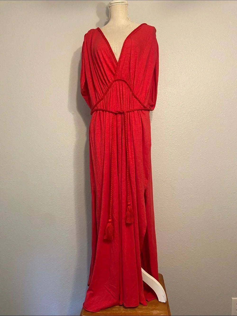 Torrid Tomato Puree Red Studio Cord Detail Grecian Braided Maxi Dress Size 2 NEW